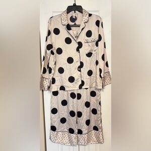 Victoria's Secret White With Black Polka Dot Satin Pajama Set